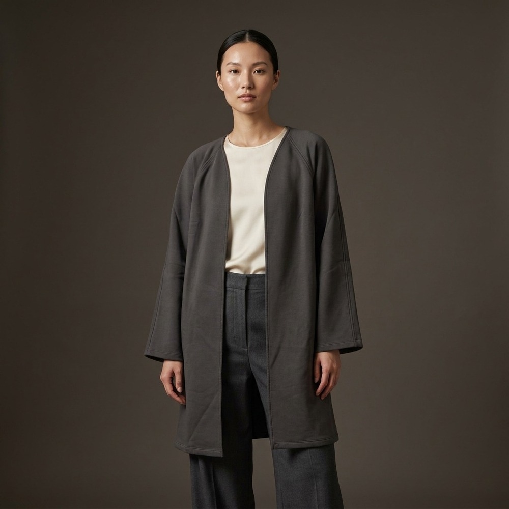 FILOSOFIA Women Duster Cardigan S Gray Cotton Minimalist Loungewear